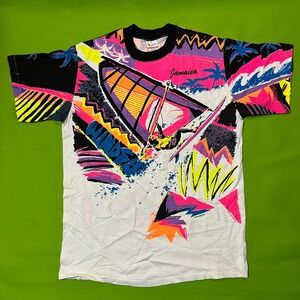 XL 1989 Vtg Lifestyles‎ Jamaica Windsurfing Graphic T Shirt All Over Print 80s